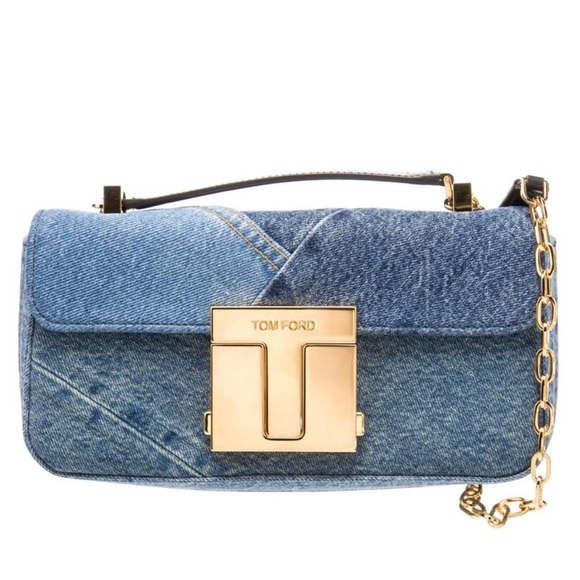 Tom Ford Handbags - Tom Ford Blue Denim Patchwork Shoulder Bag